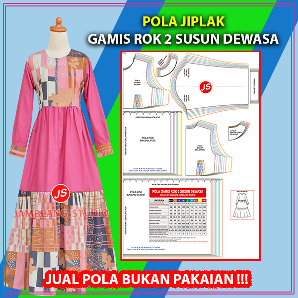 Pola Jiplak Gamis Rok 2 Susun Dewasa 9 in 1 | Rotsa.Id