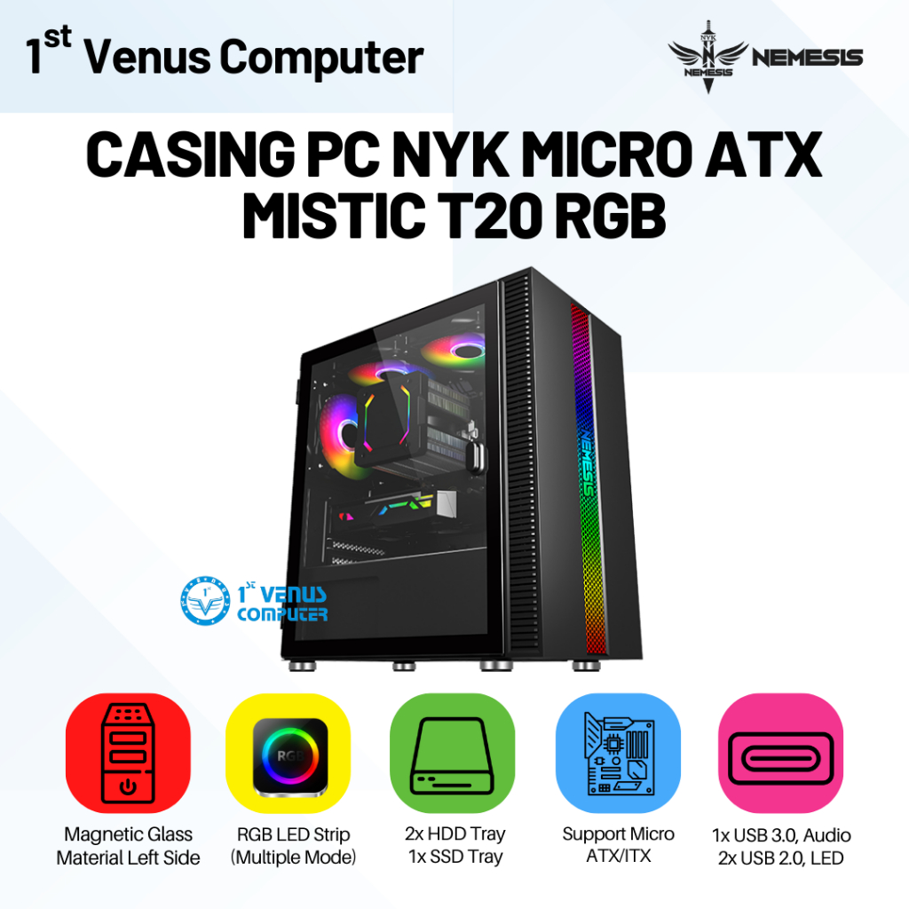 CASING PC NYK MICRO ATX MISTIC T20 RGB /CASE PC NYK MISTIC / CASE01-NYK / CASE CASING PC GAMING NYK 