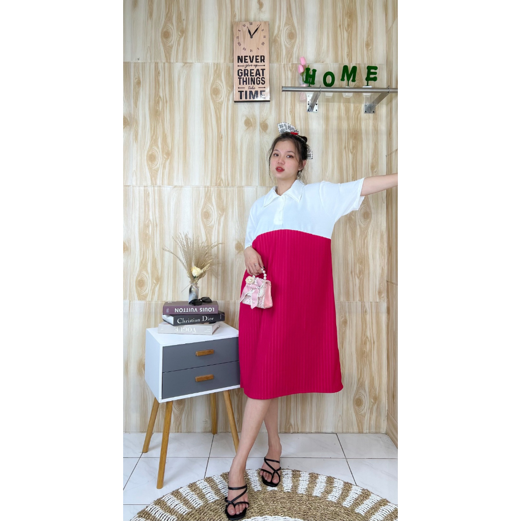 DRESS WANITA RAFAELA DRESS HORNET KNIT COMBI CRINCLE