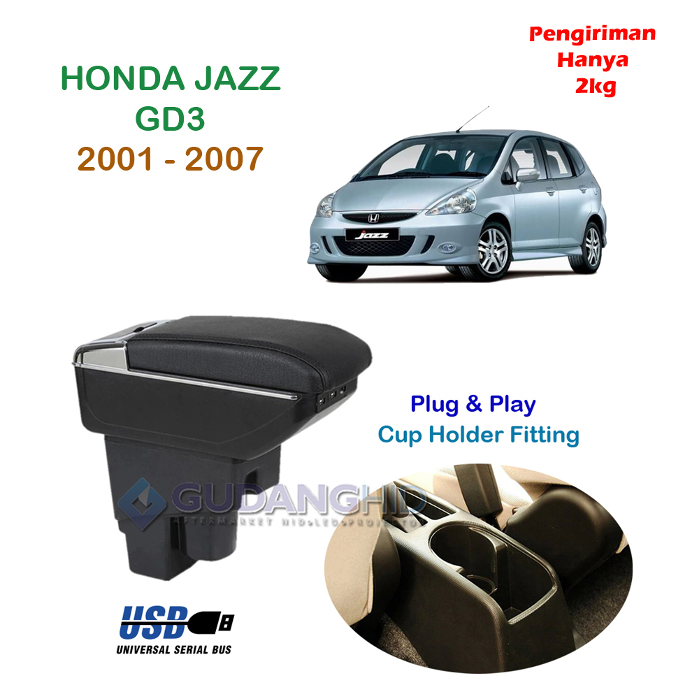 ARMREST MOBIL HONDA JAZZ 2001 - 2007 GD3 7 USB PORT CHARGER + LED