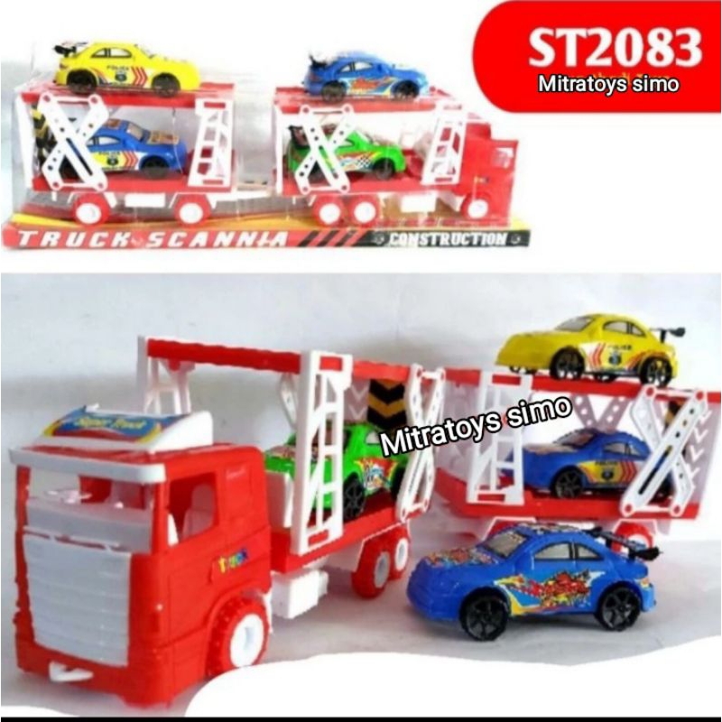 Mainan Anak Laki-laki Truk Gandeng Muat Truk Konstruksi Dan Mobil St 2083 / Mainan Truk Kontainer An