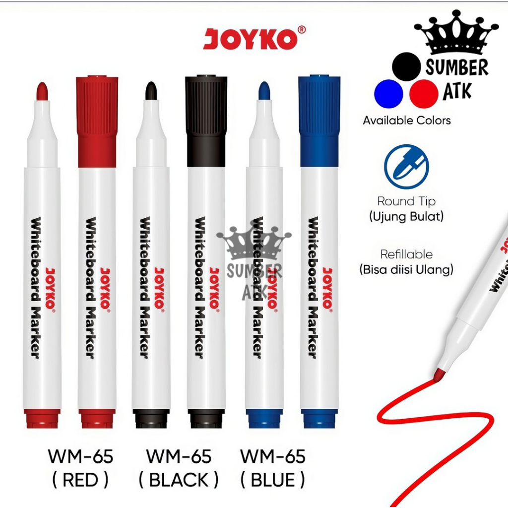 

Spidol Papan Tulis Dapat Dihapus WM-65 Hitam Biru Merah Whiteboard Marker Joyko Refillable