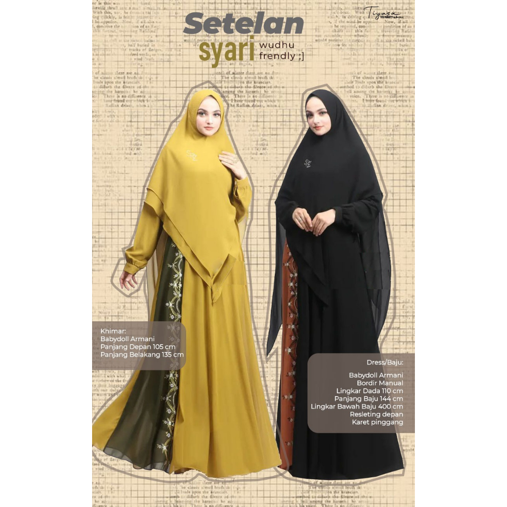 GAMIS SYARI SHIRAAZ GS 033 BORDIR SET KHIMAR  | BAHAN BABYDOLL ARMANY UKURAN ALLSIZE MURAH TERBARU