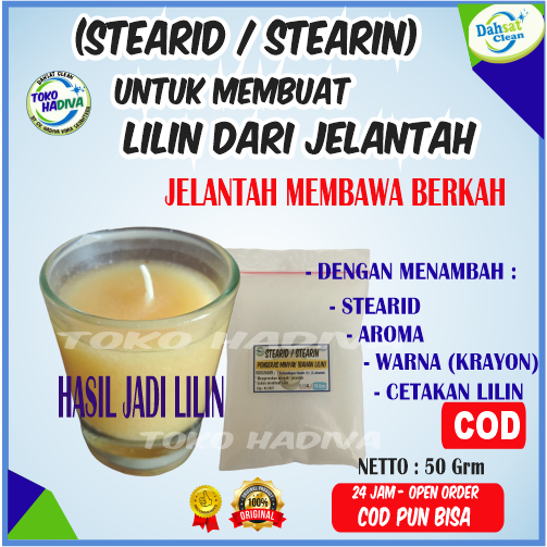 Stearid/Stearin_(50 grm) Pengeras/Pembeku Minyak_Pembuatan Lilin dari minyak Jelantah_ada Panduan