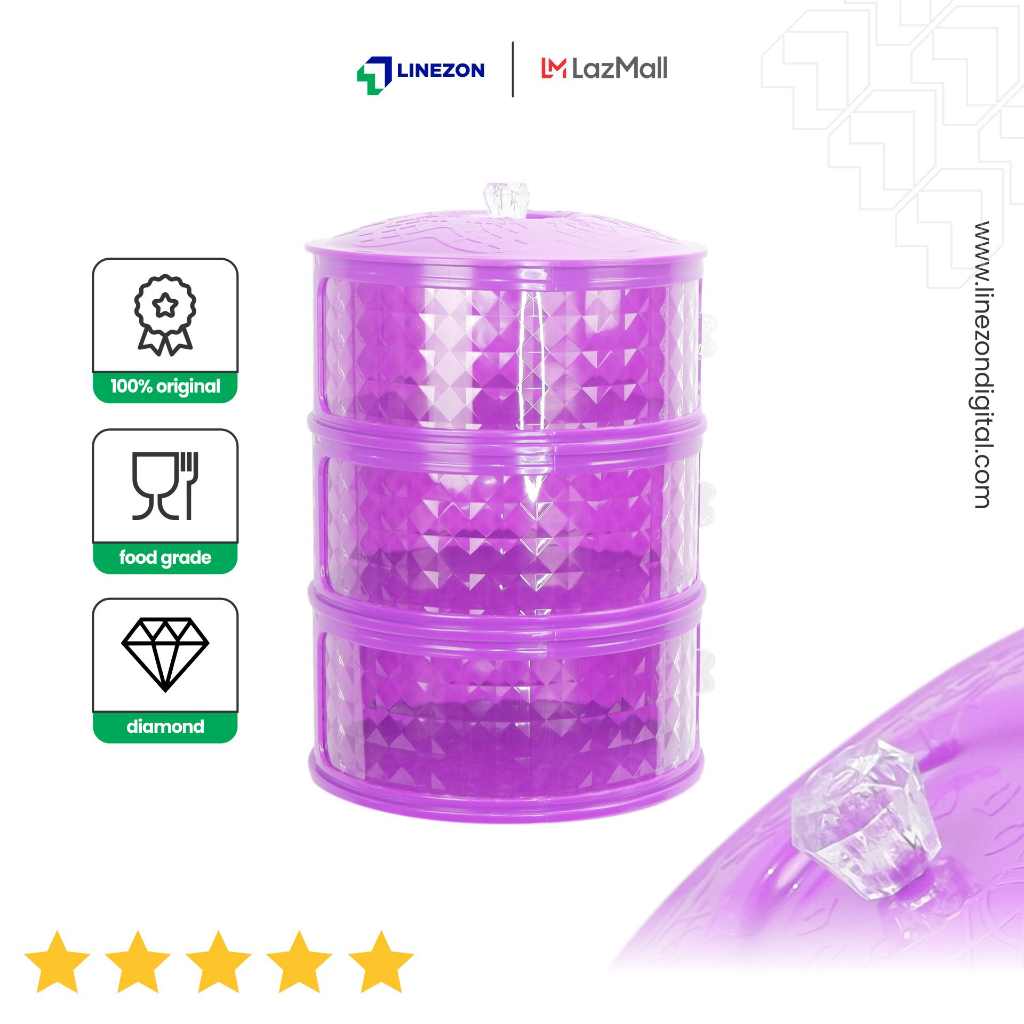 tudung saji 3 susun diamond ungu / wadah saji susun / rak makan susun/ tudung saji rak susun 3 susun