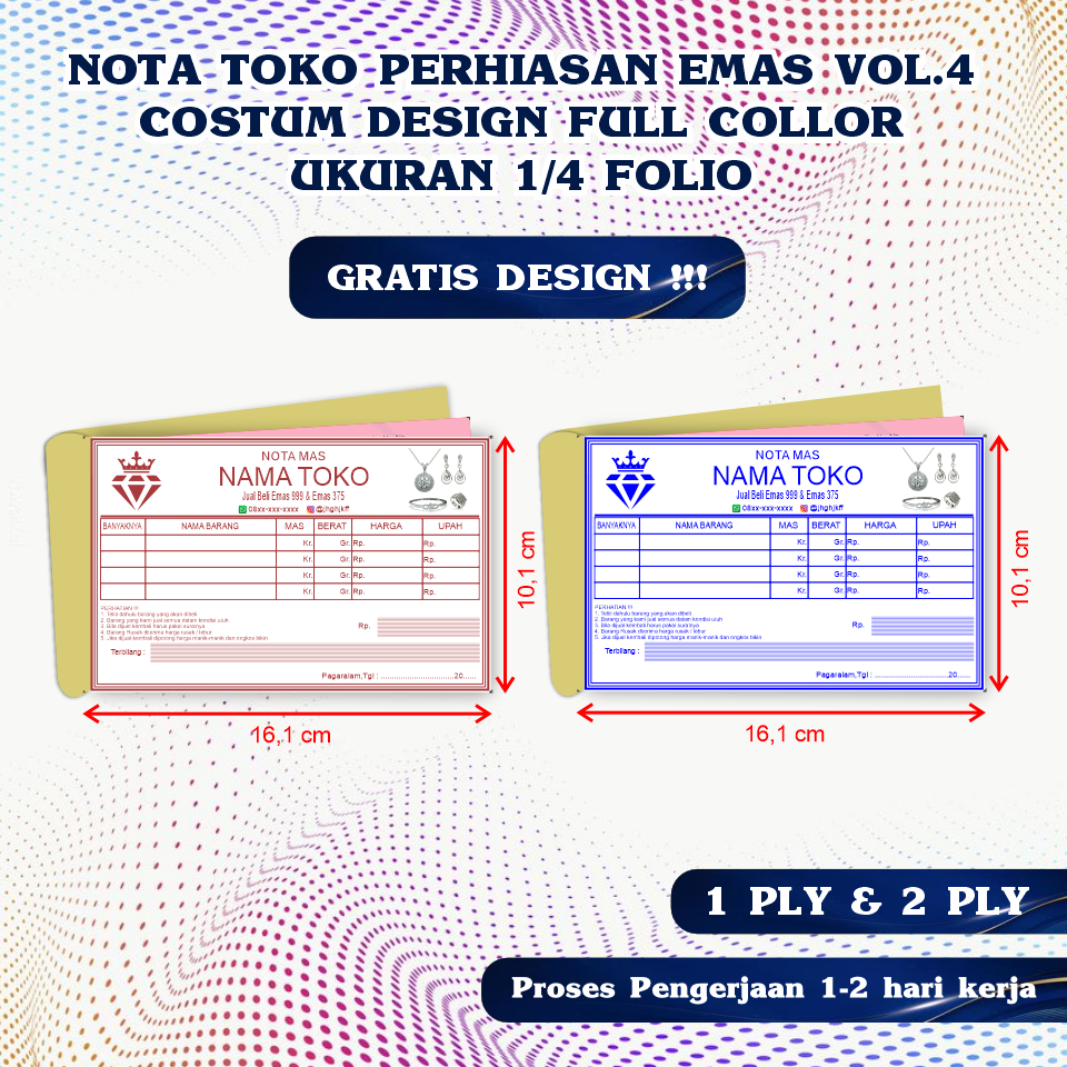 

nota toko perhiasan emas costum design & full collor ukuran 1/4 folio vol.4