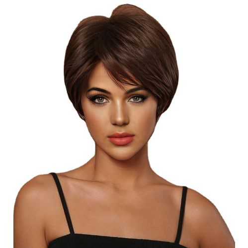 Wig Wanita Rambut Pendek Poni Samping - Wig Rambut Pendek Lurus