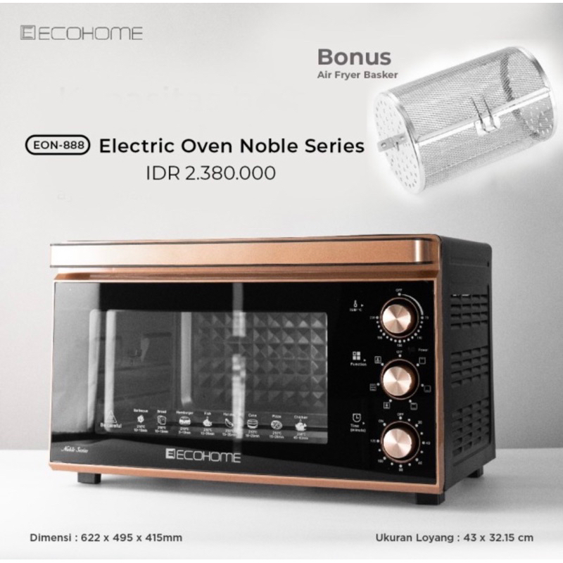 ECOHOME Electric Oven Noble Series EON888  / Oven Listrik Noble Ecohome 48 Ltr