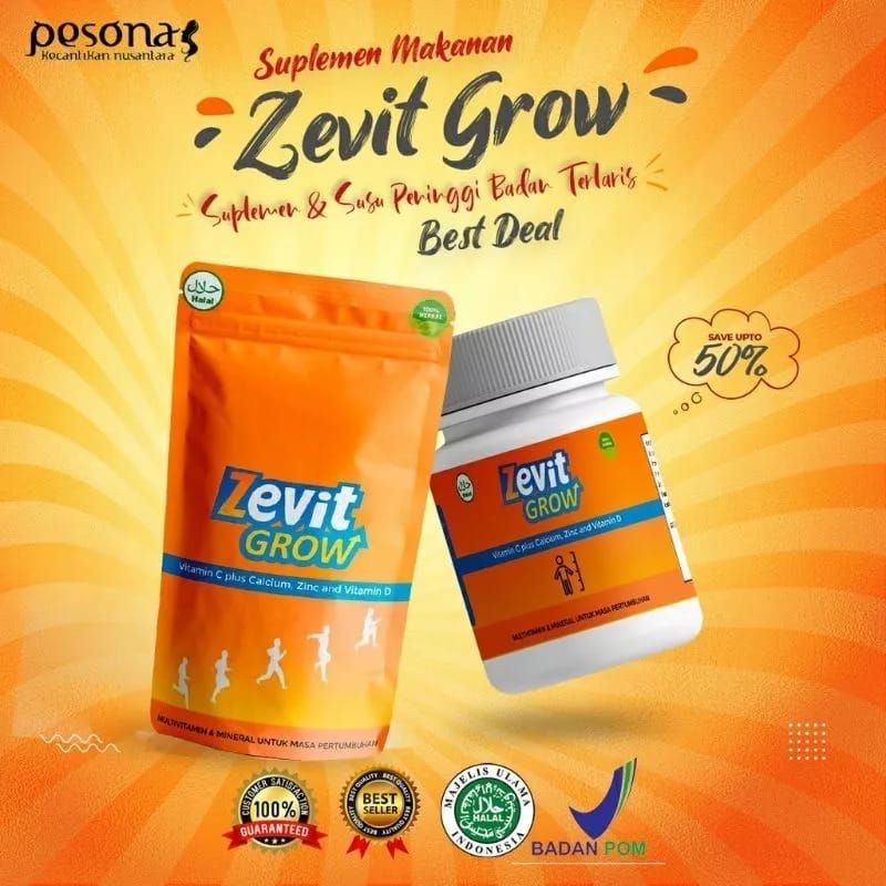 ( TERLARIS ) ZEVIT GROW - PENINGGI BADAN / SUPLEMEN PENINGGI BADAN / PENINGGI DEWASA / ORIGINAL BPOM / PENINGGI BADAN ANAK-ANAK / PAKET PENINGGI TERBAIK