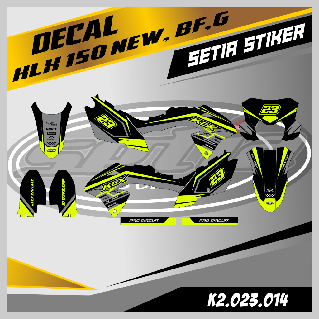 DECAL KLX 150 BF, G, NEW, KUNING ABU-ABU, SUPERMOTO, TRAIL, DESAIN BEBAS CUSTOM BARU (K2.023.014)