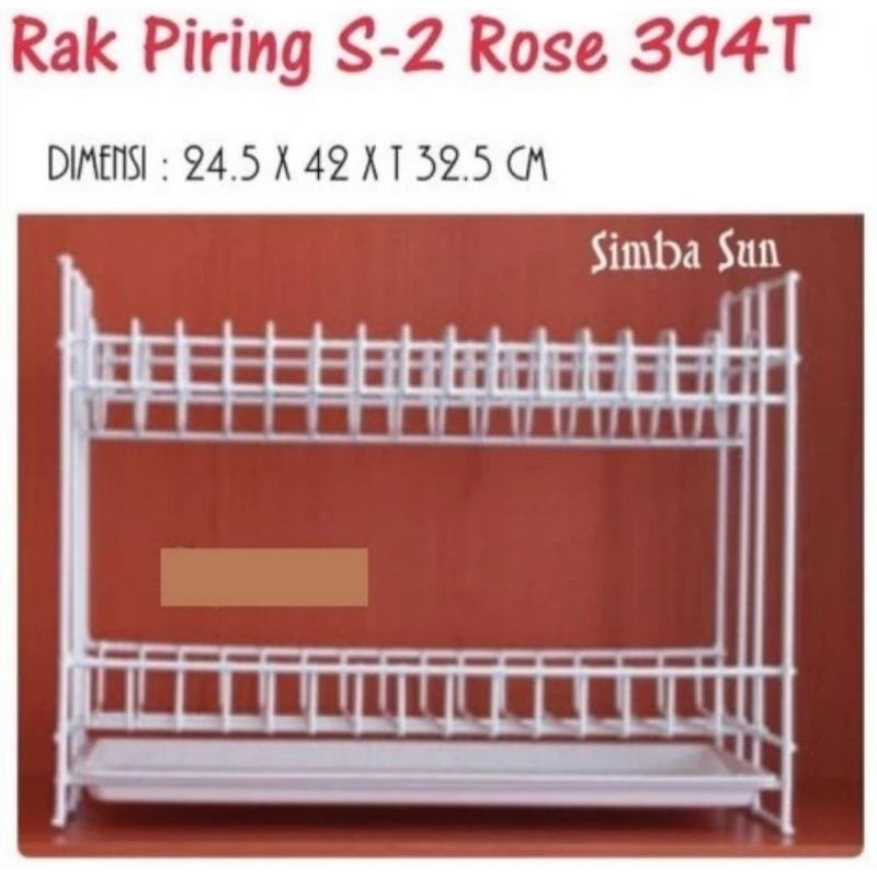 SIMBASUN : RAK PIRING & GELAS KAWAT SUSUN 2 + NAMPAN ROSE 394 T TRAY