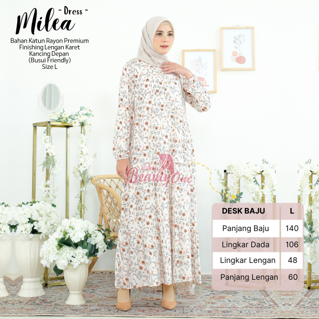 Baju Gamis Bahan Katun Rayon Premium - Homey Dress MILEA Motif Bunga