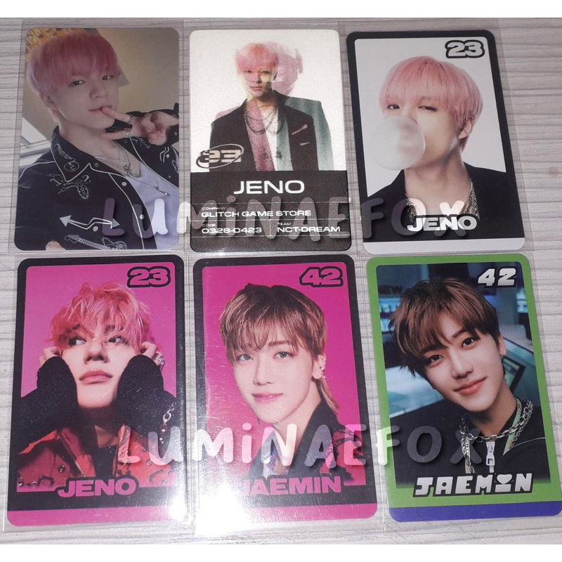 Photocard Jeno jaemin Glitch mode glimo tc a b concept konsep permen karet pink hijau hitam selca le