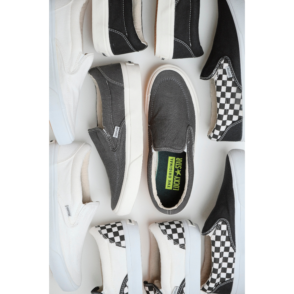 Sepatu Lucky Star-New Slip On Grey/Natural