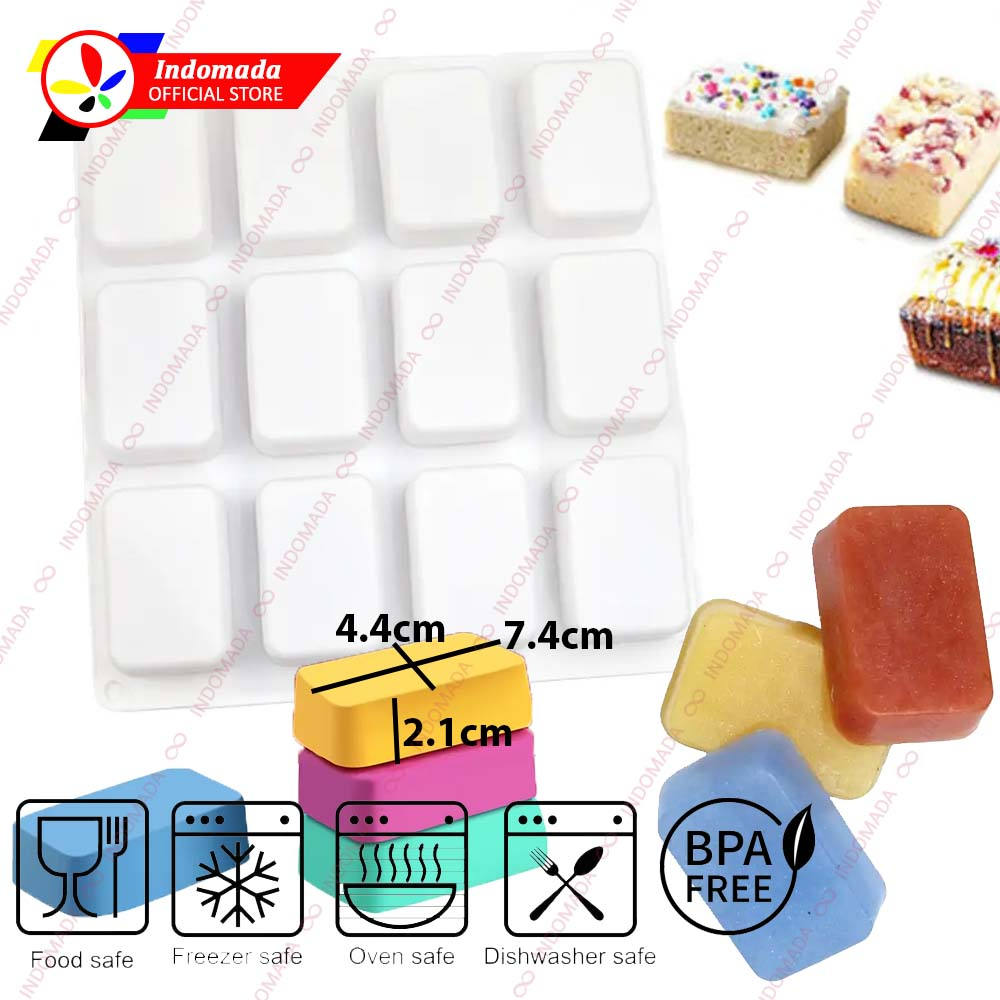 Indomada Cetakan Silikon Kotak 12 Persegi Panjang  7.4 x 4.4 x 2.1 cm Mousse Puding Coklat Kue Kerin
