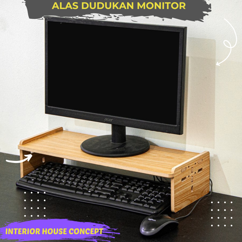 Meja Dudukan Monitor Kayu Alas Stand Monitor Minimalis Bahan Premium Alas Stand Dudukan Monitor