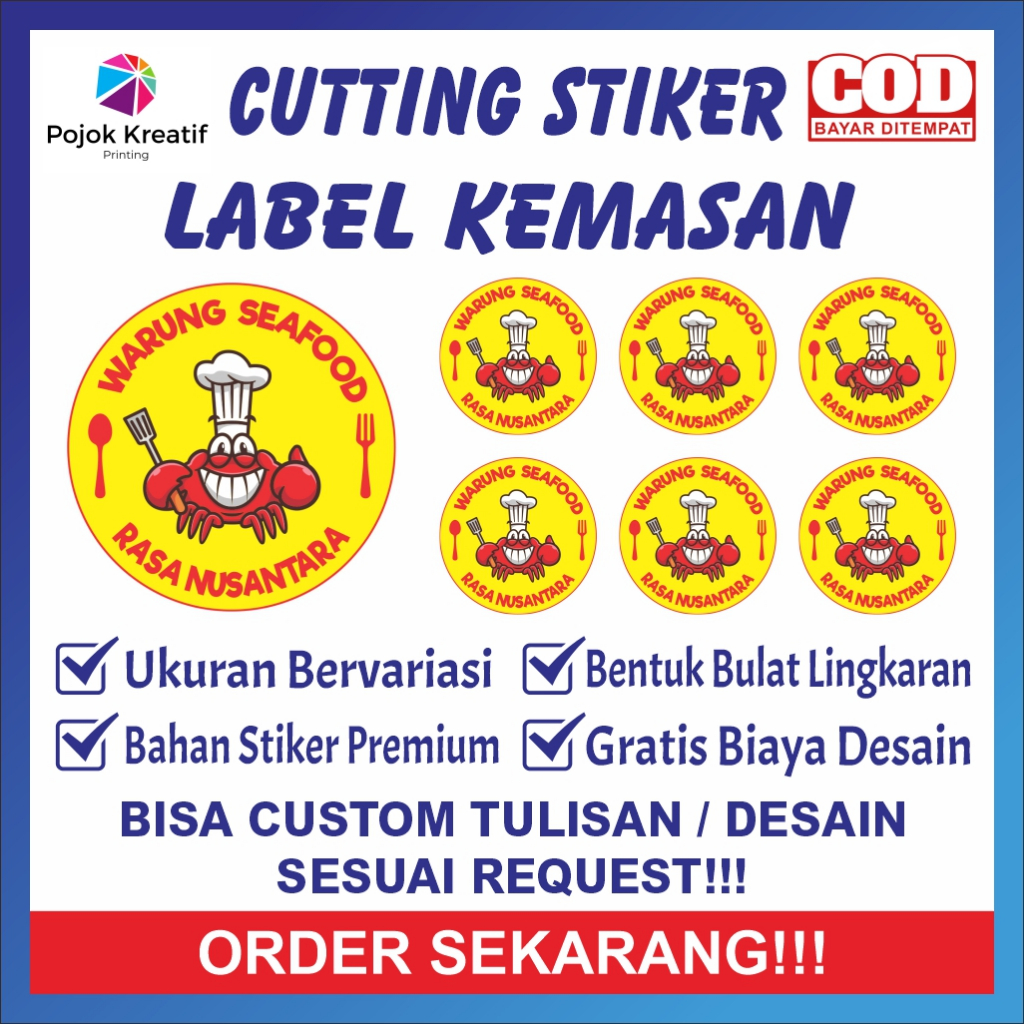 

Cetak Cutting Stiker Label Kemasan Makanan Seafood A08 Pink Merah Bontak Vinyl Ukuran 3 4 5 6 7 cm Dapat Banyak Bisa COD Custom Request Gratis Desain Pojok Kreatif