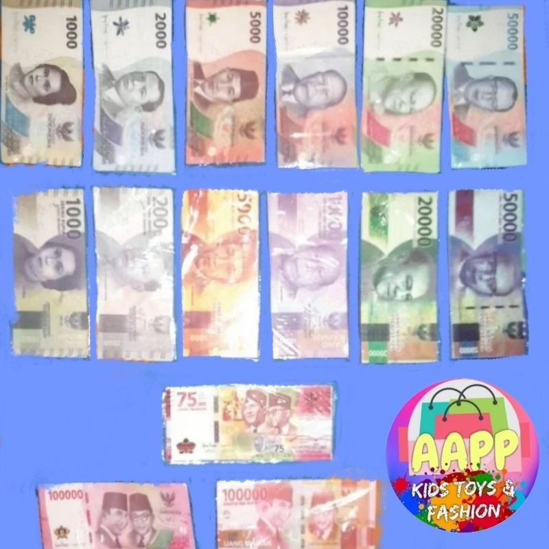 Uang mainan mahar per pack isi 20. Ada uang mainan nominal baru 75 rb dan UANG MAINAN EMISI BARU.