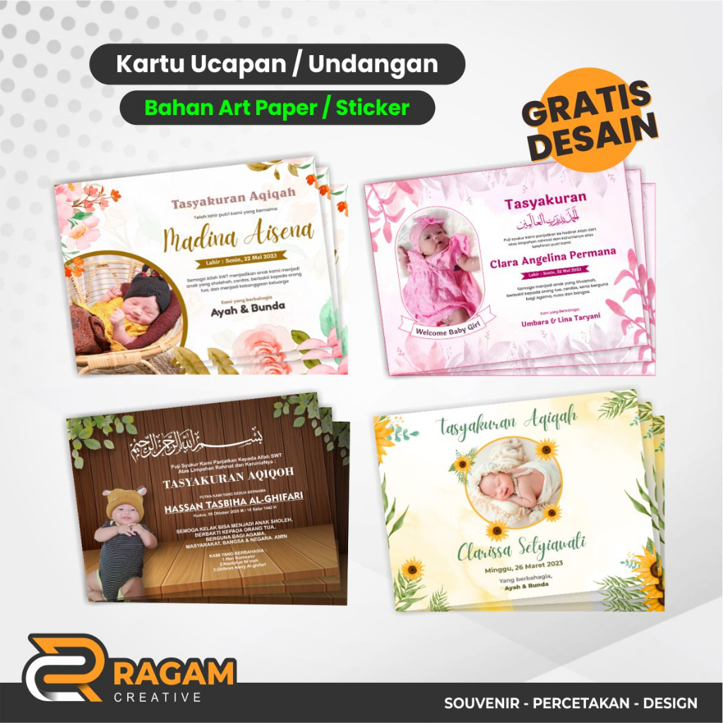 Stiker Kartu Ucapan Aqiqah Khitanan Ultah Termurah/ Thanks Card/ Undangan Aqiqah