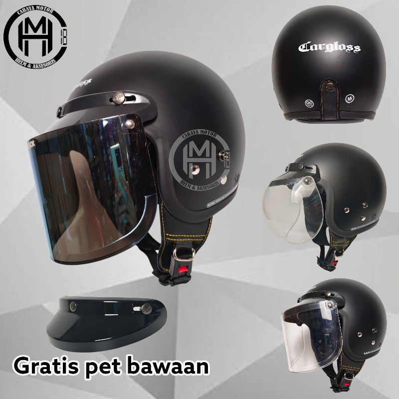 HELM CARGLOSS CFM ORIGINAL PLUS KACA|BLACK DOF DEWASA