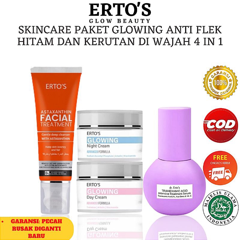 Ertos Skincare Paket Glowing Anti Flek Hitam Dan Kerutan Diwajah 4In1 (Ft Astaxanthine, dr. Ertos In