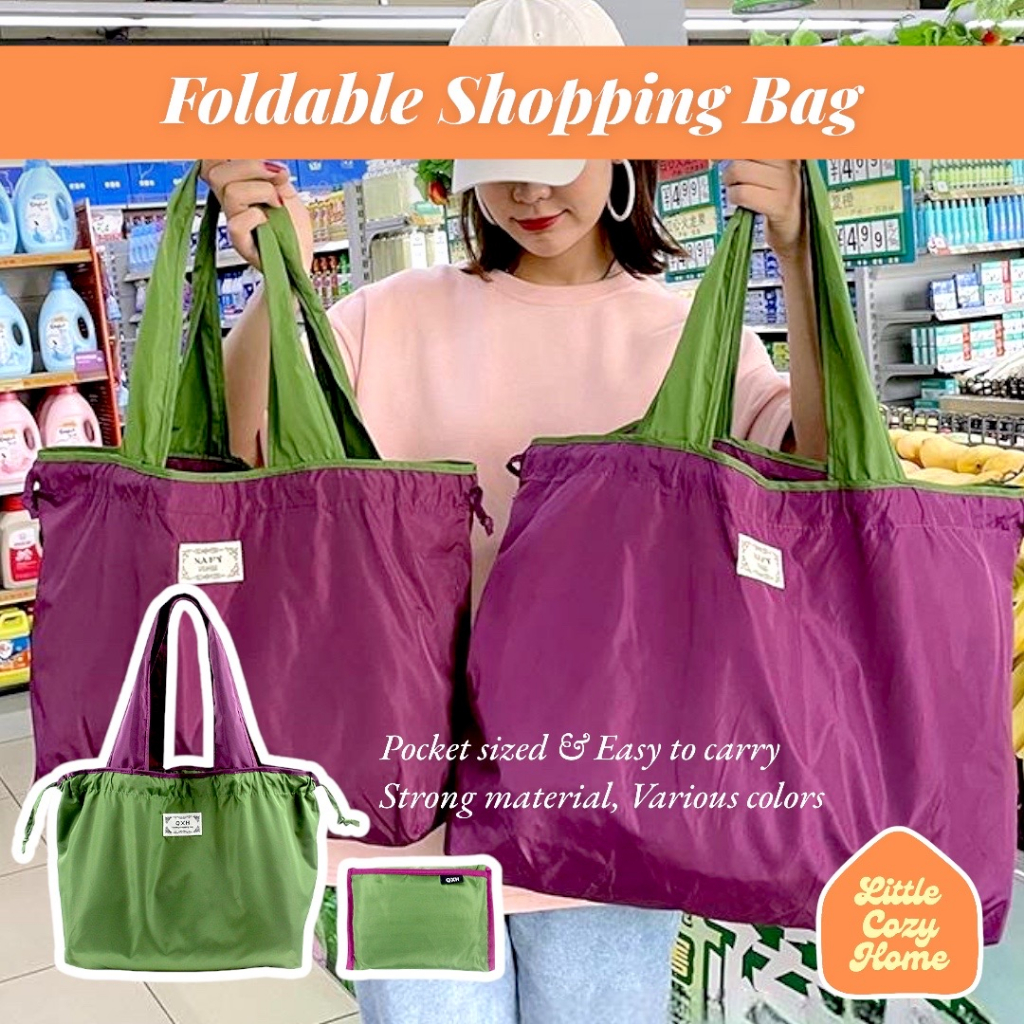 Foldable Shopping Bag / Tas Belanja Lipat Serbaguna Jumbo Tali Serut Ukuran Besar Kecil Large Size Shoping Grosir Waterproof Anti Air Bocor Jebol Premium Import