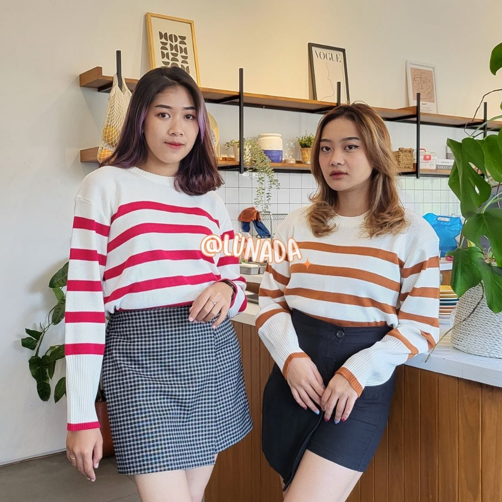 Sweater Oversize Korea Knit Premium Stripe Sera / Sweater Oversize Korea Rajut Premium Sera