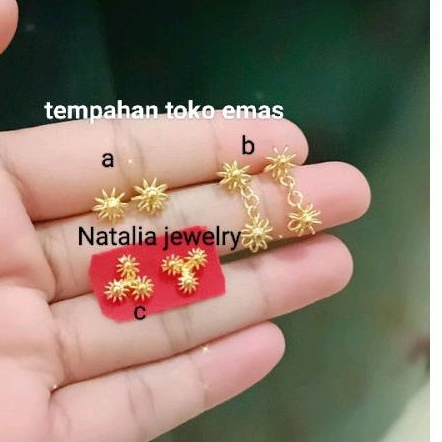 Gratis surat+dompet:Anting matahari bunga tanjung tempahan toko emas