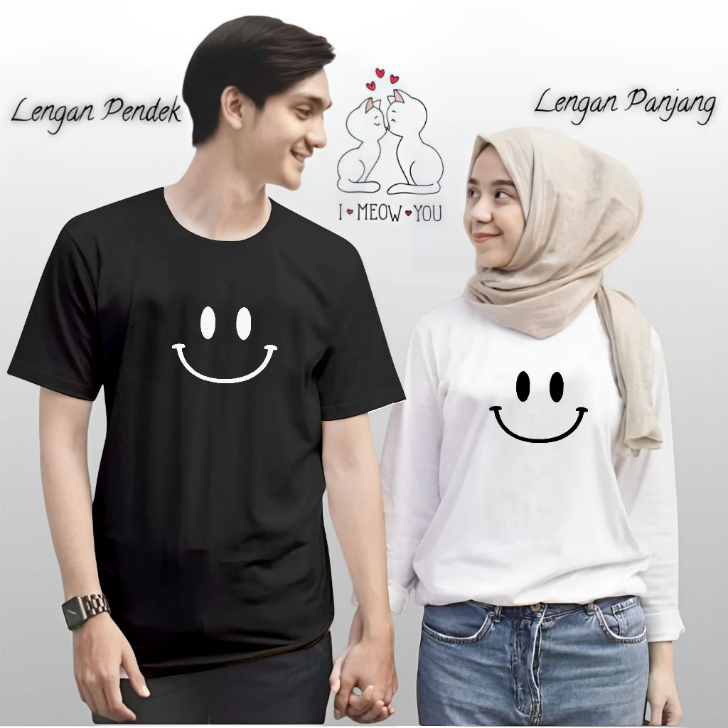 Baju Kaos Couple Smile Pasangan Pacar Kekinian Pria Wanita Lengan Panjang Pedek Terbaru / Baju Kapel