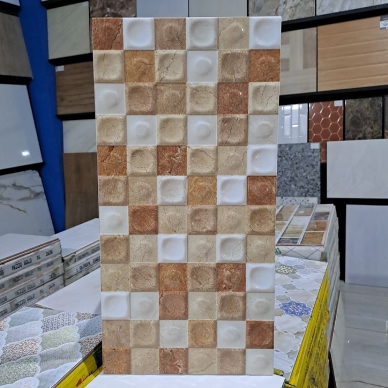 keramik dinding motif kotak timbul / keramik dinding kamar mandi / keramik dinding dapur / kerramik dinding mulia tile 30x60 ROVOLI DECO BEIGE