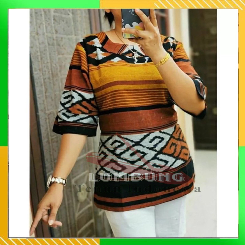 ATASAN TENUN WANITA BAJU TENUN KANTOR WANITA BLOUSE TENUN WANITA MOTIF