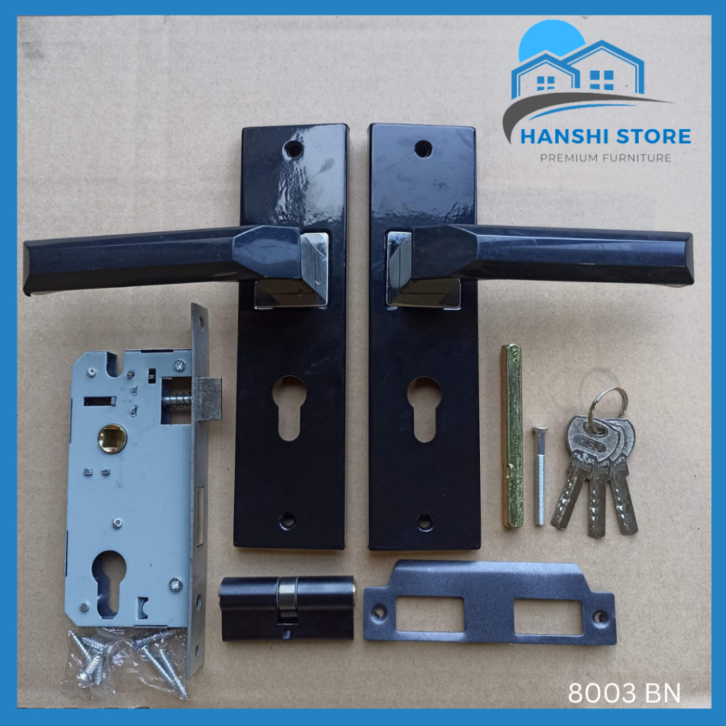 Handle Pintu Rumah Satu Set Minimalis 8003 BN Merk HSJ