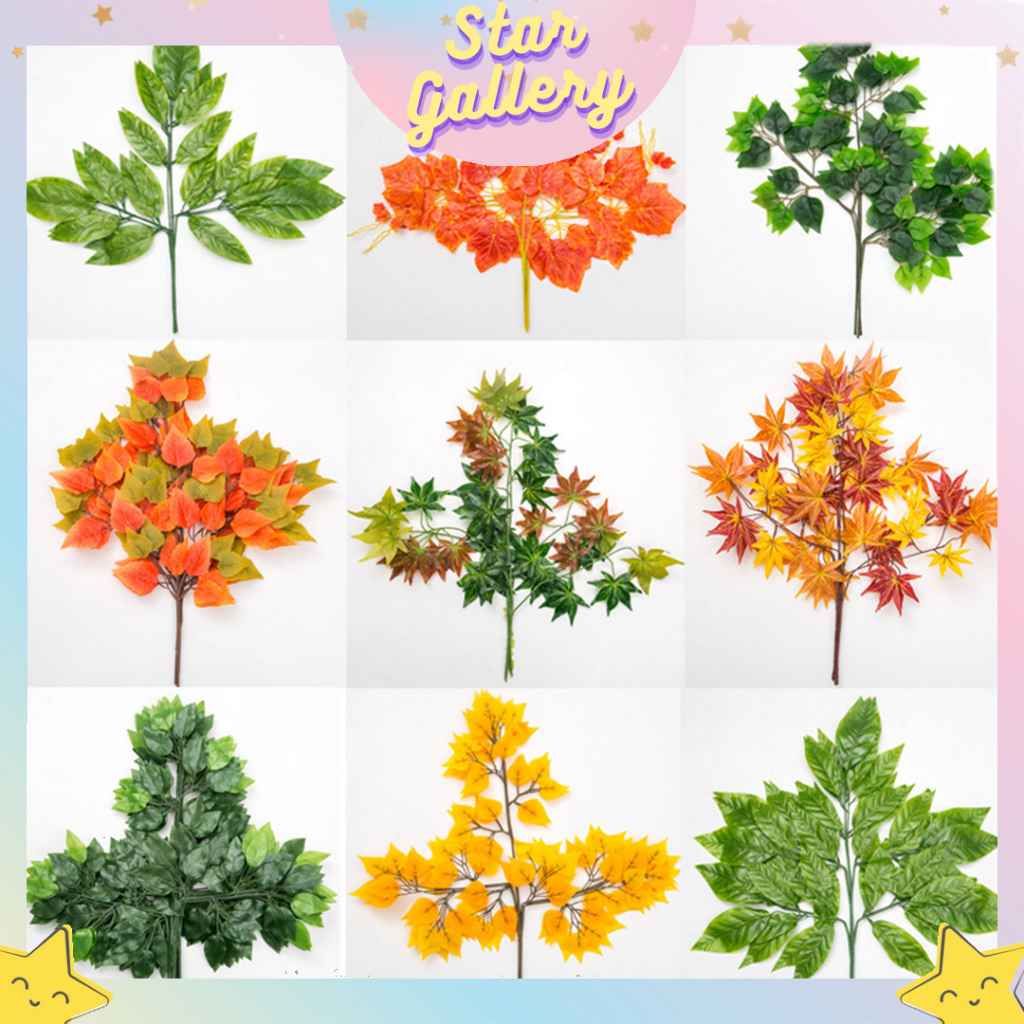 Daun Maple / Daun Artificial Maple Tangkai Plastik Dekorasi Bintang Orange daun anggur BG28