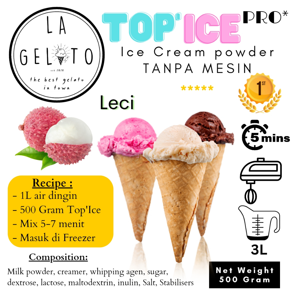 

500gr Bubuk Es krim Top ice tanpa mesin rasa Leci