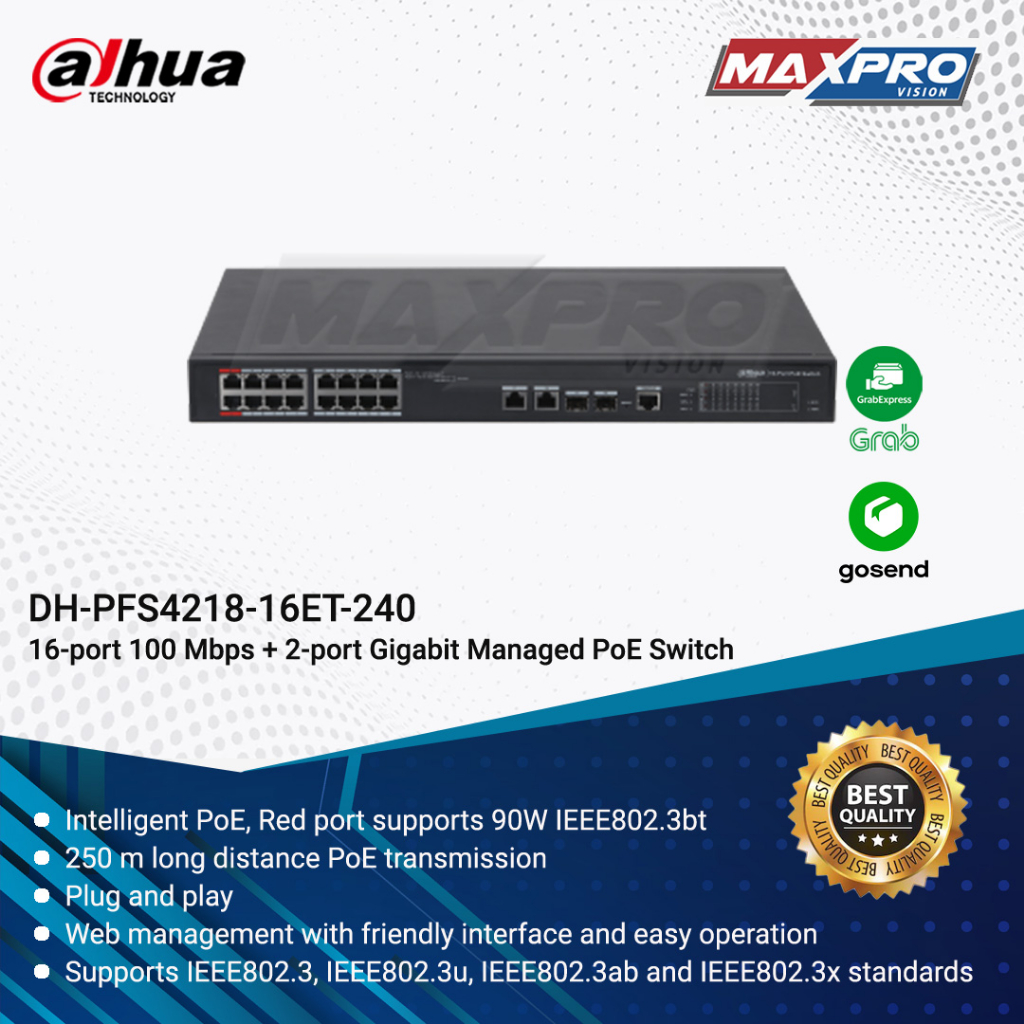 DH-PFS4218-16ET-240 - DAHUA POE SWITCH 16CH GIGABIT 2 PORT UPLINK
