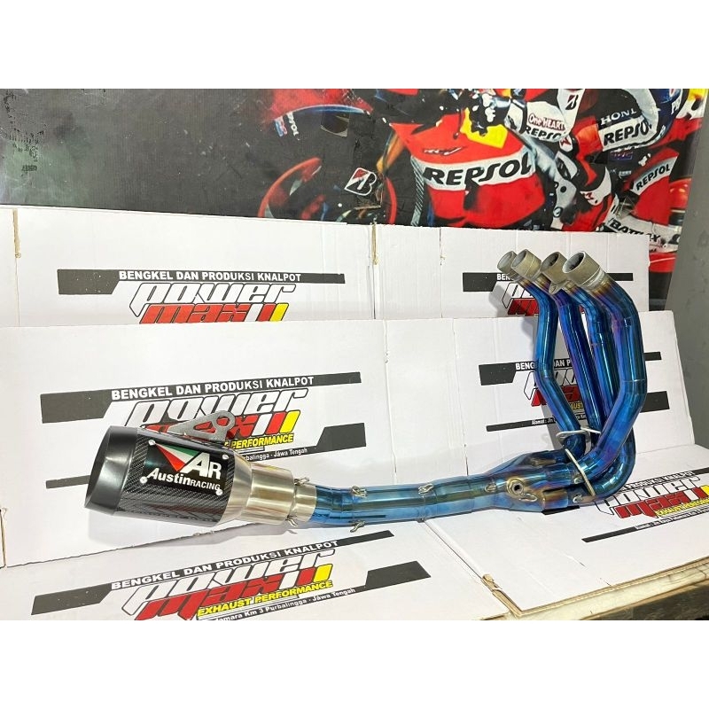 knalpot racing Austin Gp1 short Zx25r header blue moon Pnp(garansi)