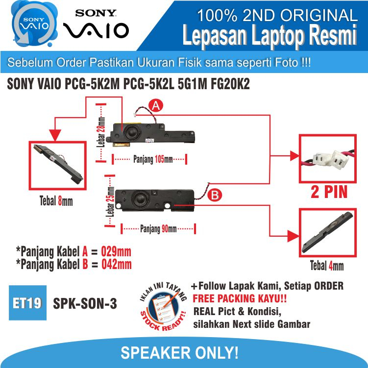 ET19 SPK-SON-3 Speaker Sound SONY VAIO PCG-5K2M PCG-5K2L 5G1M FG20K2