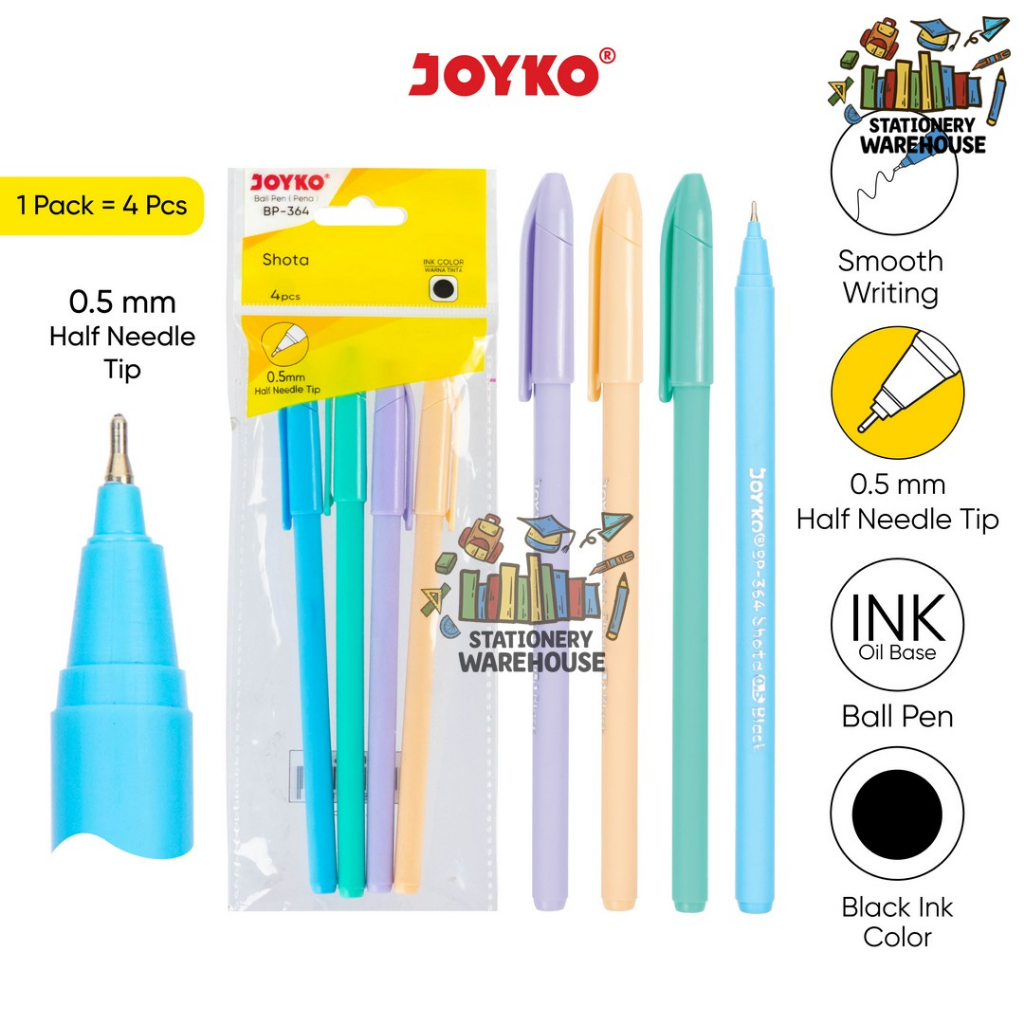 

Ball Pen Pulpen Pena Joyko BP-364 Shota 0.5 mm 1 Pack 4 Pcs