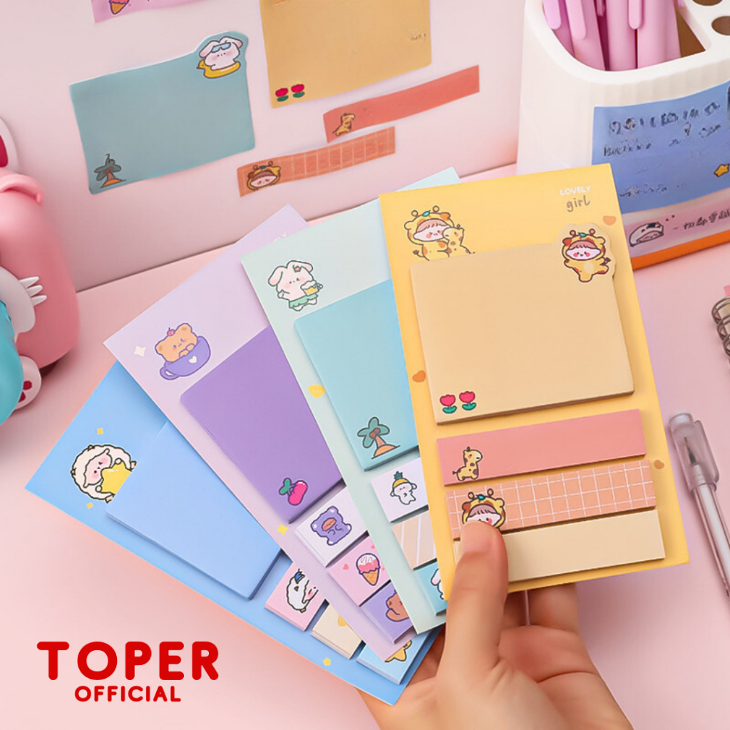 

TOPER Sticky Notes Lovely Mix Set Colorful Berwarna Memo Pad 4 Baris Tempel Lucu Estetik Karakter Character