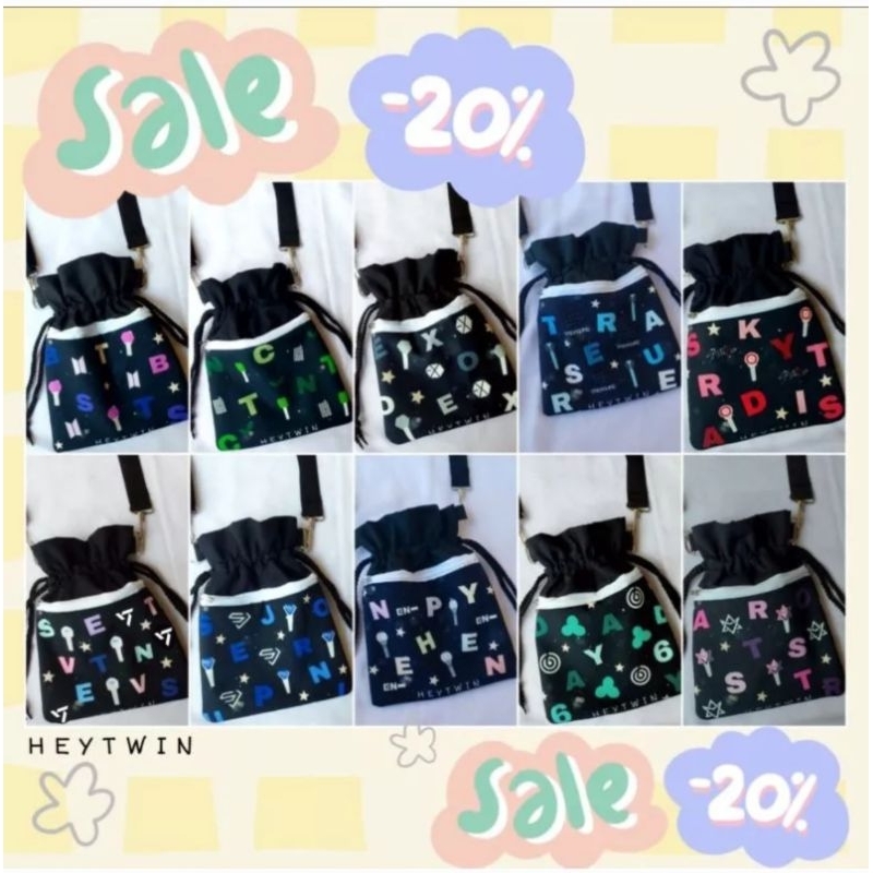 mini drawstring slingbag kpop series bts nct exo suju super junior day6 seventeen straykids stray ki