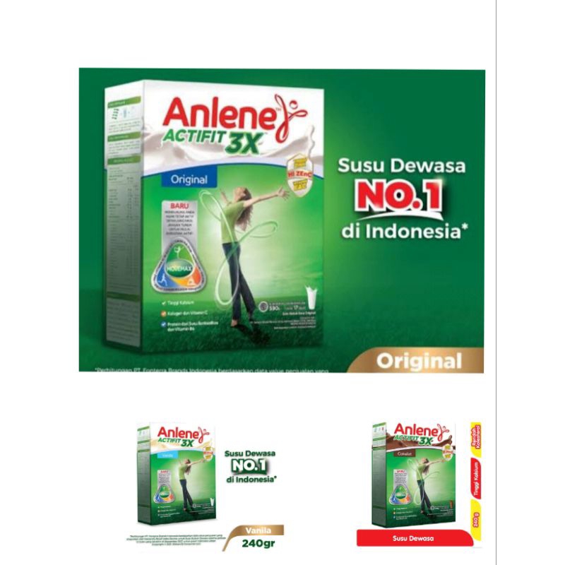 

Anlene / Anlene Actifit Susu Bubuk / Usia +19Tahun / susu anlene coklat/Vanila 240g