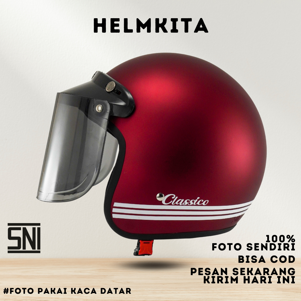 Helm Bogo Classic Full Leher / Helm Untuk Pria Dan Wanita Dewasa SNI MURAH