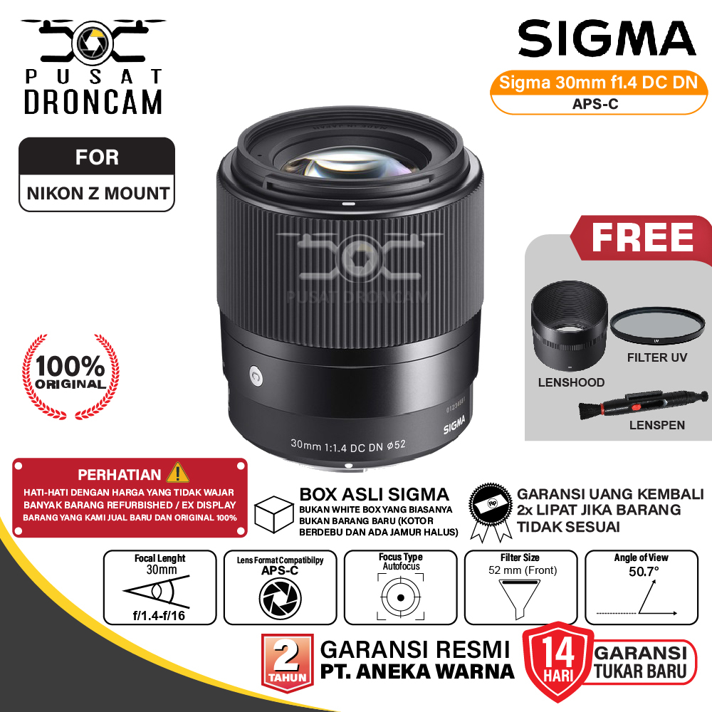 Lensa Sigma 30mm f1.4 DC DN Contemporary Lens for Nikon Z Mount f/1.4