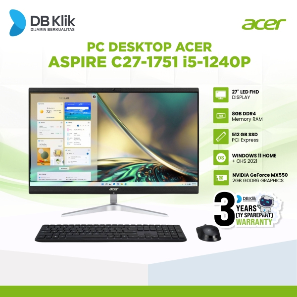 Pc Aio Acer Aspire C27-1751 i5-1240P 8Gb Ssd 512Gb Mx550 Win11+Ohs 27"