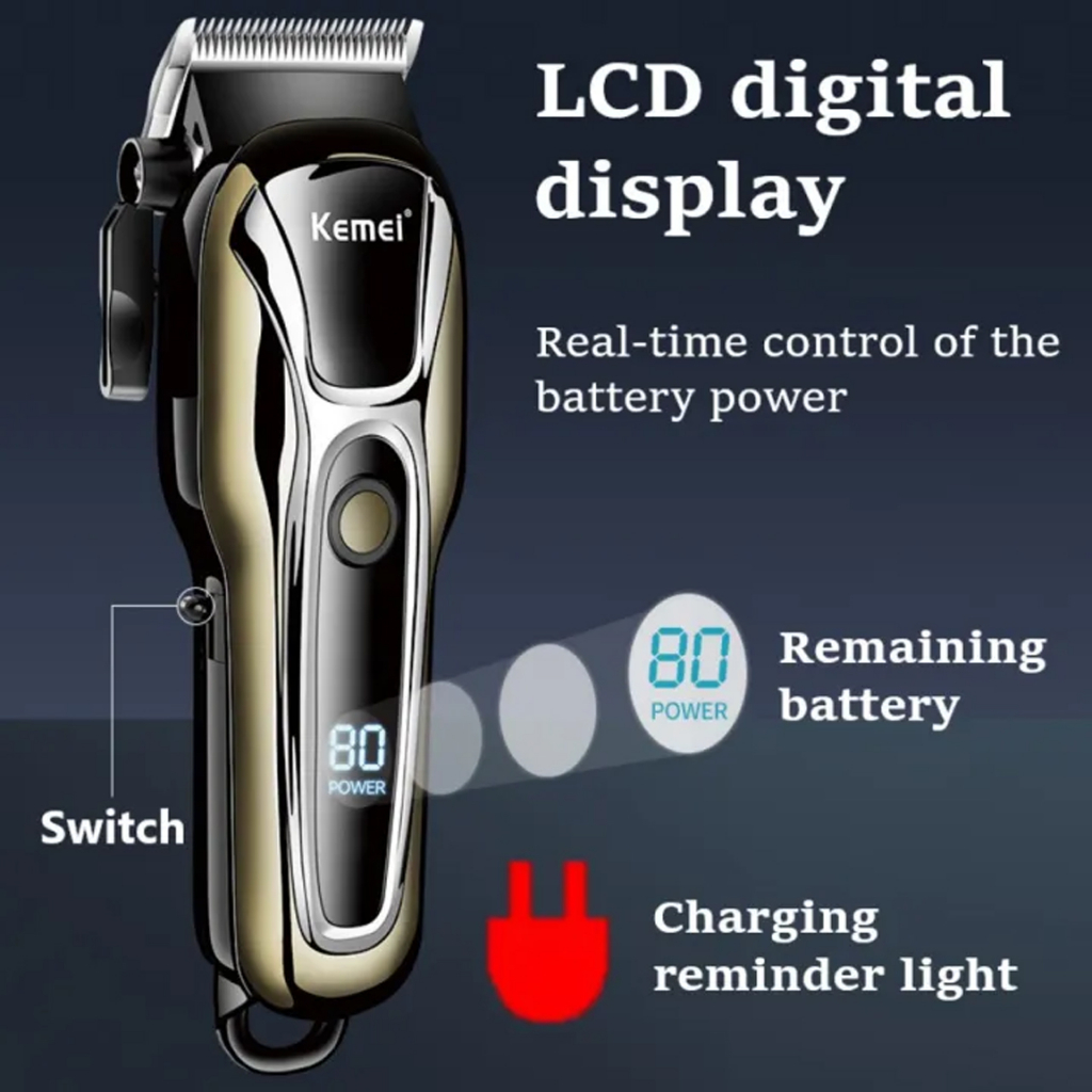 Clipper Kemei KM-PG1990 / KM 1990 Alat Mesin Cukur Rambut Rechargeable USB LCD Display KM PG1990