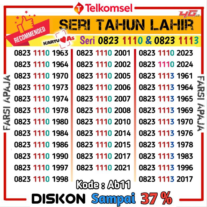 READY Nomor Cantik Telkomsel Simpati, AS, dan Loop Seri Tahun Lahir Edisi Rapi Spesial