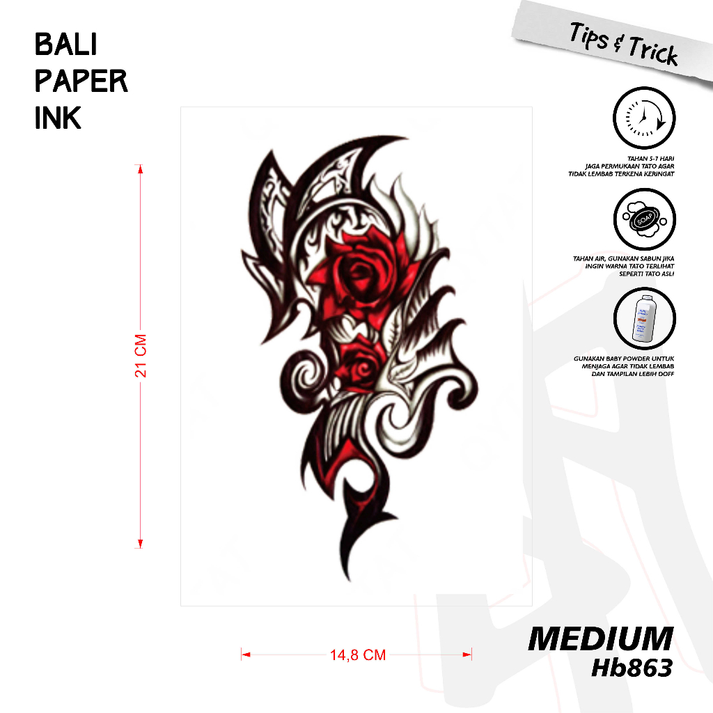 Bali Paper Ink HB863 Mawar Maori Tatto Temporary Basic Tato Temporer Half Arm - Tato Lengan