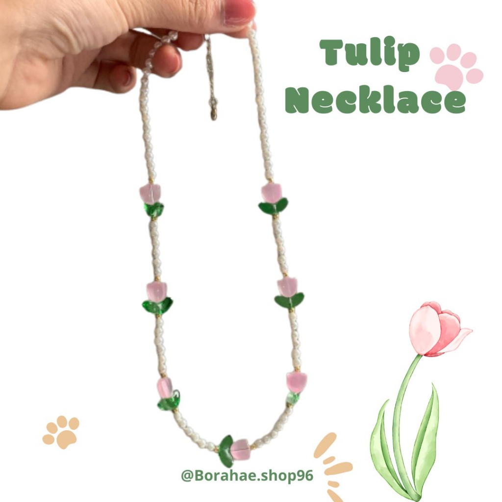 bunga Necklace | Kalung Bunga Tulip | Kalung Manik-Manik | Kalung Korea | Aesthetic | Kalung tulip korean choker