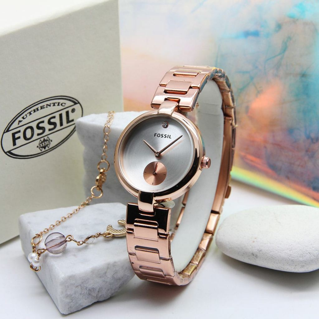 Free Ongkir - Jam Tangan Wanita F1857Aj Chrono Detik Tanggal Aktif Tali Rantai Free Gelang, Box Orig