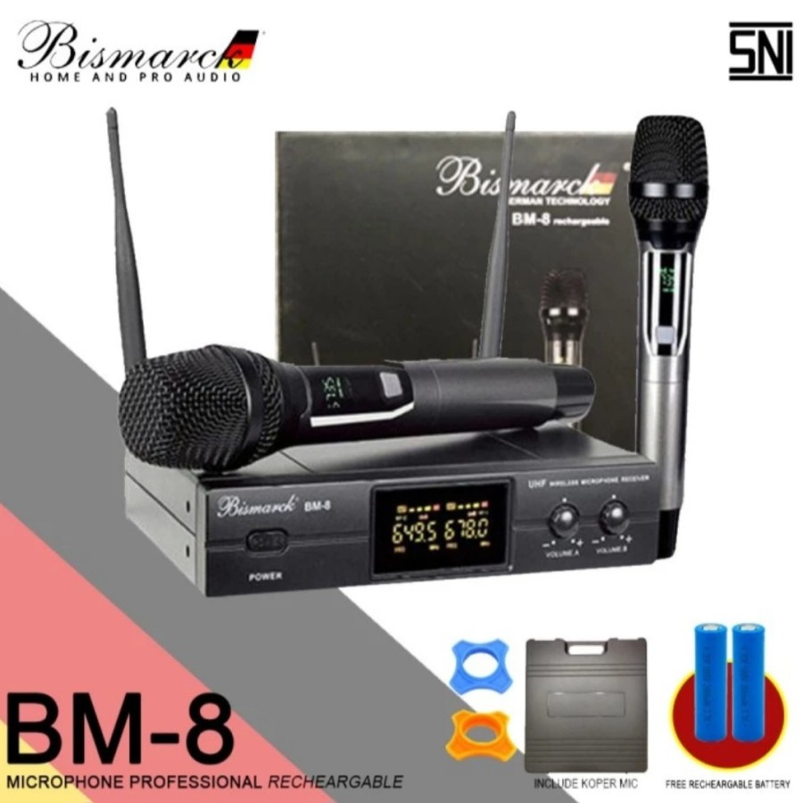 MIC WIRELESS Bisa Charger Cas BISMARCK BM 8 BM8 Pro UHF Recharge 18650 ORIGINAL GARANSI